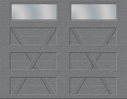Village Collection garage door, 2-Slat base, X Configuration, 9' x 7', Charcoal, with Clear windows