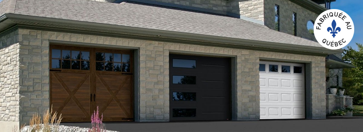 Maison avec les 3 styles de portes de garage, Champêtre, Contemporain et Traditionnel.