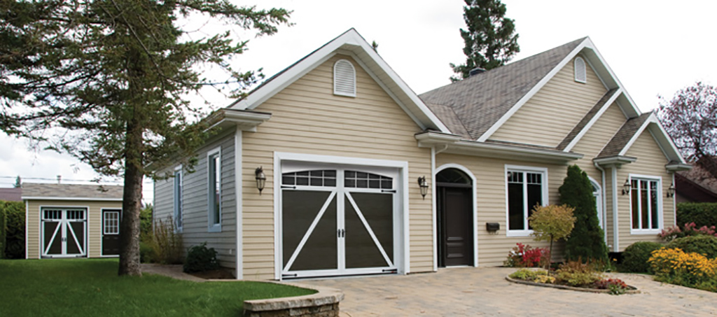 Coordinate the garage door of your shed (6’ x 7’) with that of your main garage door (9’ x 8’).