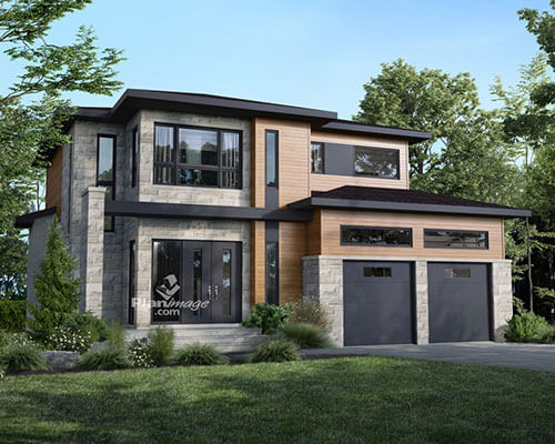 Somptueuse maison de style urbain, belle fenestration, grand garage avec 2 portes de garage modernes de couleur Noir avec fenêtre