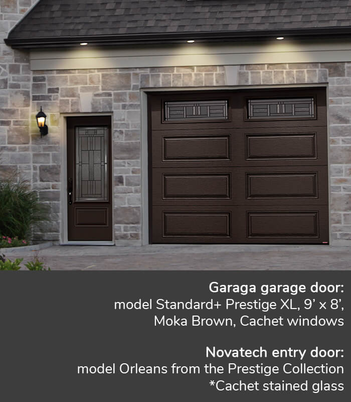 GARAGA garage doors | Standard+, Moka Brown, Prestige, 9' x 7' | Novatech Entry door