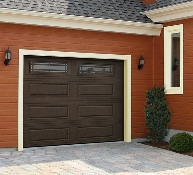 Single Traditional Style garage door with the Classic XL design in the Moka Brown colour