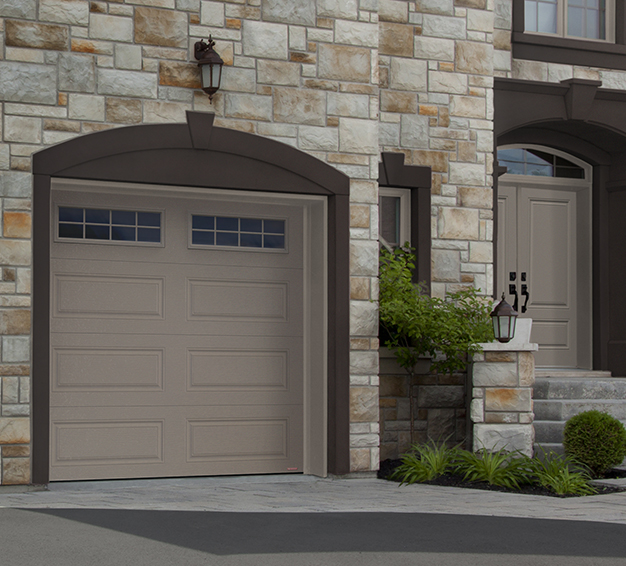 Single Traditional Style garage door with the Classic XL design in the Claystone colour