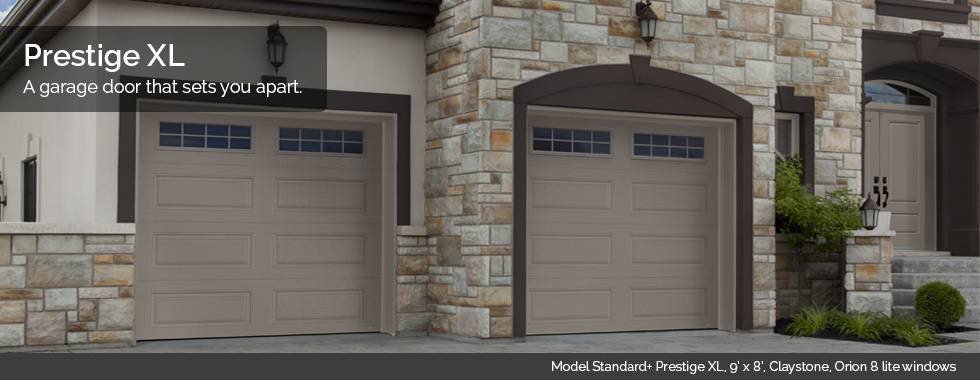 Garaga Garage Doors - Model Standard+ Prestige XL, 9’ x 8’, Claystone, Orion 8 lite windows