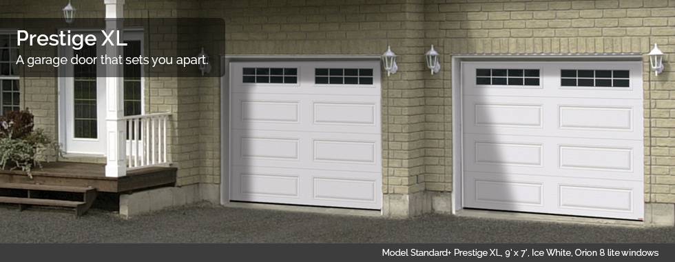Garaga Garage Doors - Model Standard+ Prestige XL, 9’ x 7’, Ice White, Orion 8 lite windows