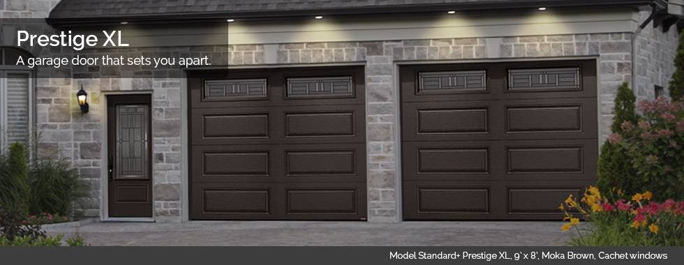 Garaga Garage Doors - Model Standard+ Prestige XL, 9’ x 8’, Moka Brown, Cachet windows