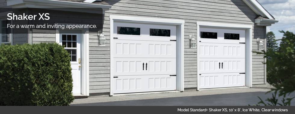 Garaga Garage Doors - Model Standard+ Shaker XS, 10’ x 8’, Ice White, Clear windows
