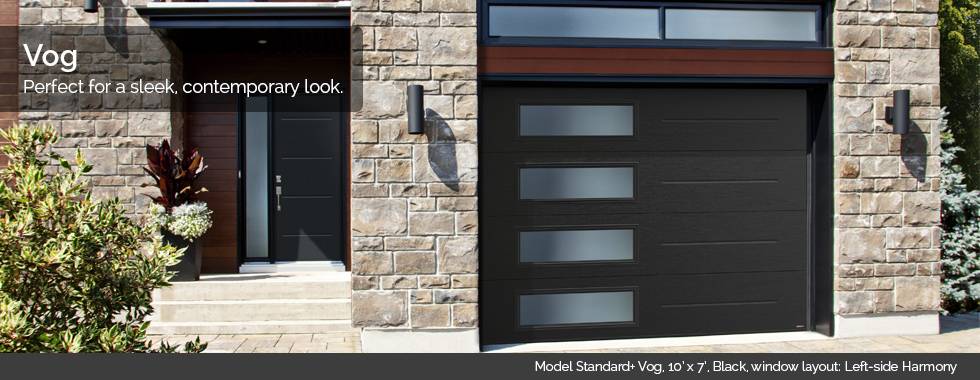 Garaga Garage Doors – Model Standard+ Vog, 10’ x 7’, Black, window layout: Left-side Harmony