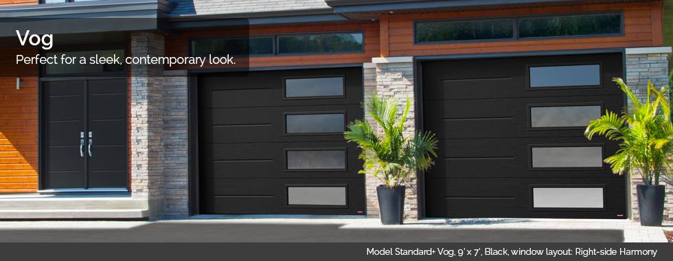 Garaga Garage Doors – Model Standard+ Vog, 9’ x 7’, Black, window layout: Right-side Harmony