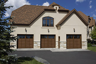 Princeton P-12, 9' x 8', Chocolate Walnut Faux Wood doors and overlays, 8 lite Panoramic windows with Clear glass