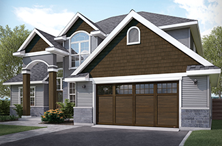 Princeton P-12, 16' x 8', Chocolate Walnut Faux Wood doors and overlays, 8 lite Panoramic windows with Clear glass