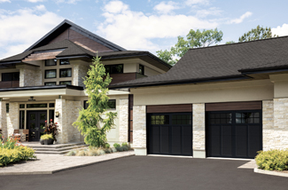 Princeton P-12, 9' x 8', Black doors and overlays, 8 lite Panoramic windows with Clear glass