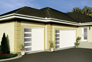 Regal Flush, 10' x 8' and 16' x 8', White, window layout: Left-side Harmony with Clear glass