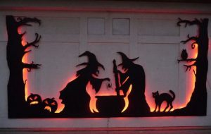 Halloween decoration on a garage door