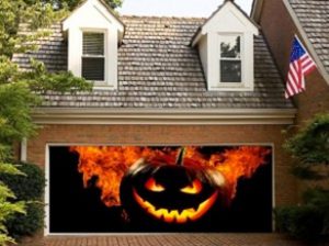 Halloween decoration on a garage door