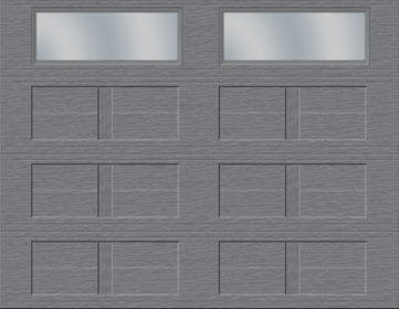 Village Collection garage door, 2-Slat base, I-1 Configuration, 9' x 7', Charcoal, with Clear windows