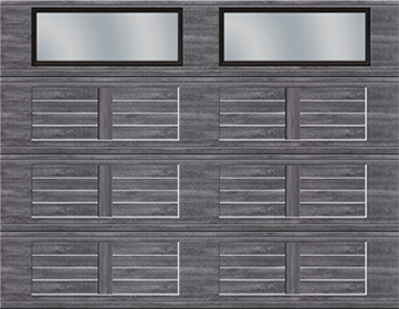 Village Collection garage door, 4-Slat base, I-1  configuration, 9' x 7', Weathered Grey, with Clair windows