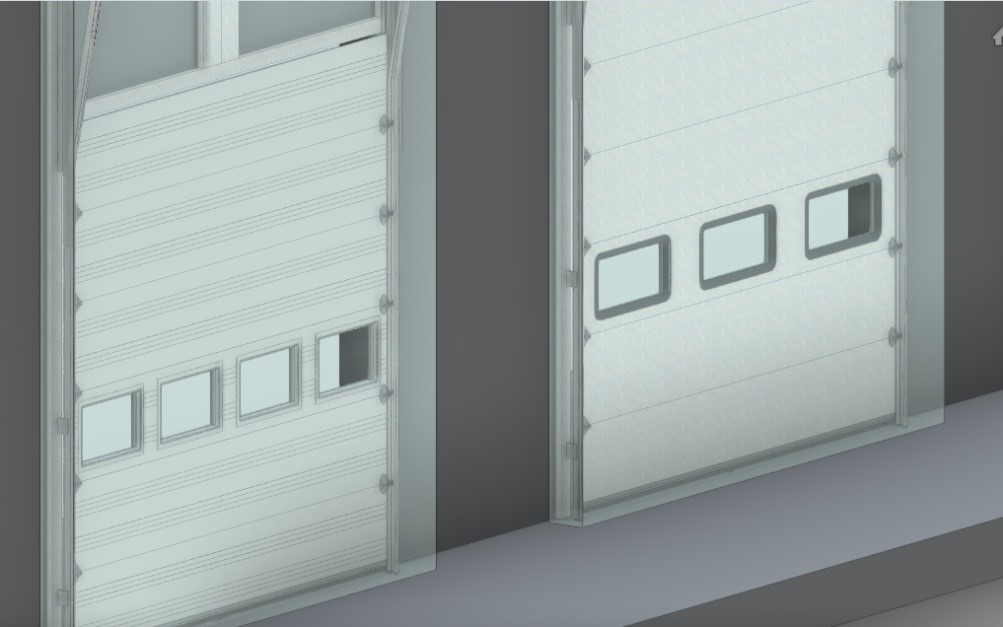 Revit technical drawing of 2 Garaga commercial garage doors