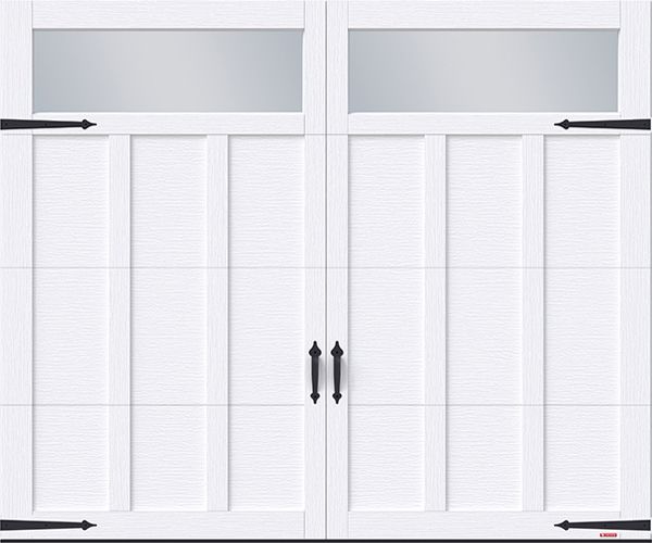 Modèle Eastman E-13, 9’ x 7’, porte et moulures Blanc glacier, fenêtres Panoramique