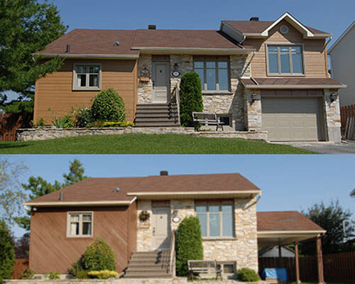 Cozy bungalow with its carport converted into a garage with a single beige garage door.