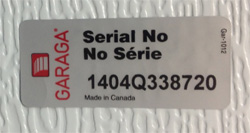 Serial number of your Garaga garage door