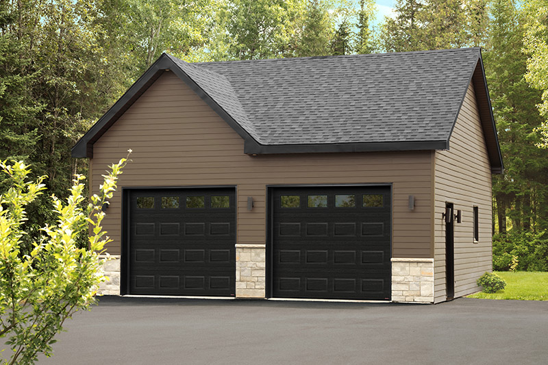 Porte de garage Standard+ Classique CC, 9' x 8' Noir avec des fenêtres Clair