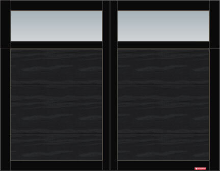 Eastman E-11 garage door, 9’ x 7’, Black door and overlays, Clear Panoramic windows