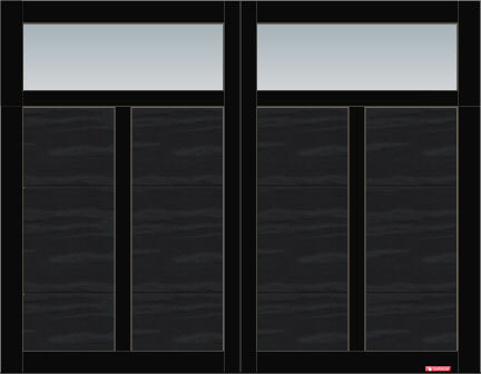 Eastman E-12 garage door, 9’ x 7’, Black door and overlays, Clear Panoramic windows