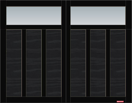 Eastman E-13 garage door, 9’ x 7’, Black door and overlays, Clear Panoramic windows