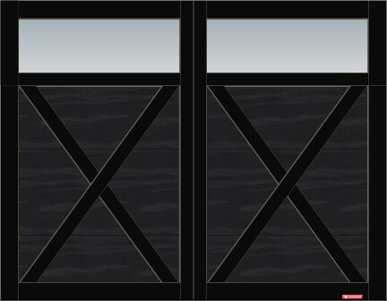 Eastman E-21 garage door, 9’ x 7’, Black door and overlays, Clear Panoramic windows