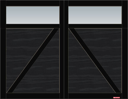 Eastman E-22 garage door, 9’ x 7’, Black door and overlays, Clear Panoramic windows