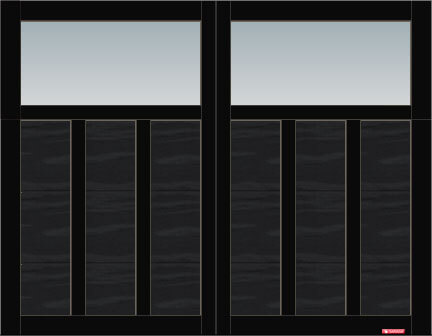 Princeton P-13, 9’ x 7’, porte et moulures Noir, fenêtres Panoramique Clair