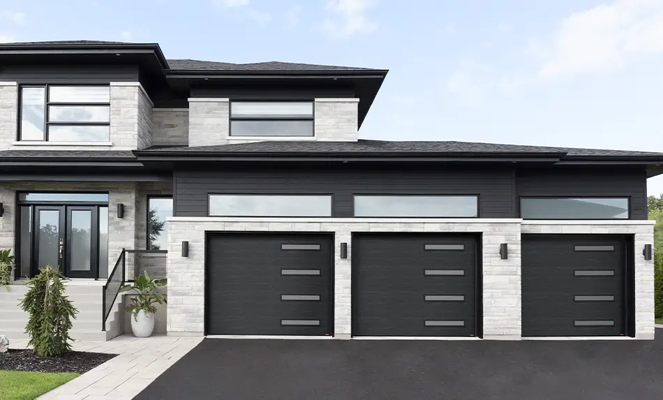 Garaga trending modern, black garage doors with slim horizontal windows