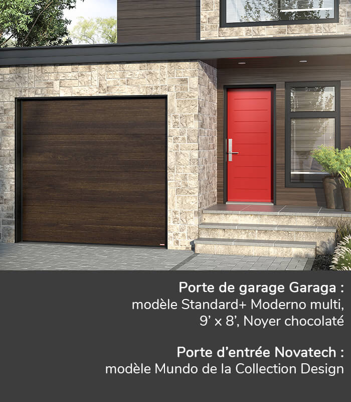 Porte de garage Garaga | Standard+, Moderno Multi, 9' x 7', Noyer chocolaté | Porte d'entrée Novatech