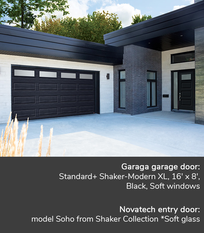 GARAGA garage doors | Standard+ Shaker-Modern XL, 16' x 8' | Novatech Entry door