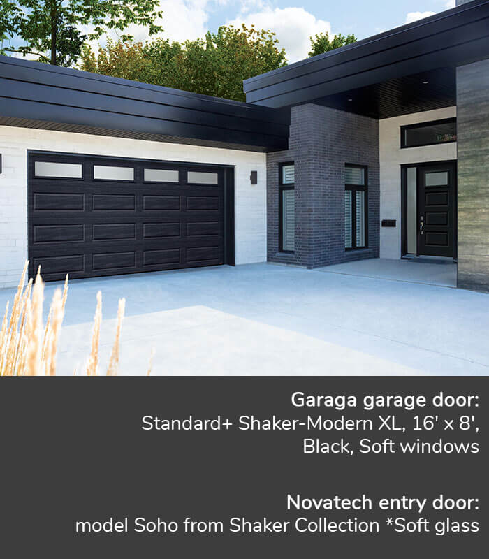 GARAGA garage doors | Standard+ Shaker-Modern XL, 16' x 8' | Novatech Entry door