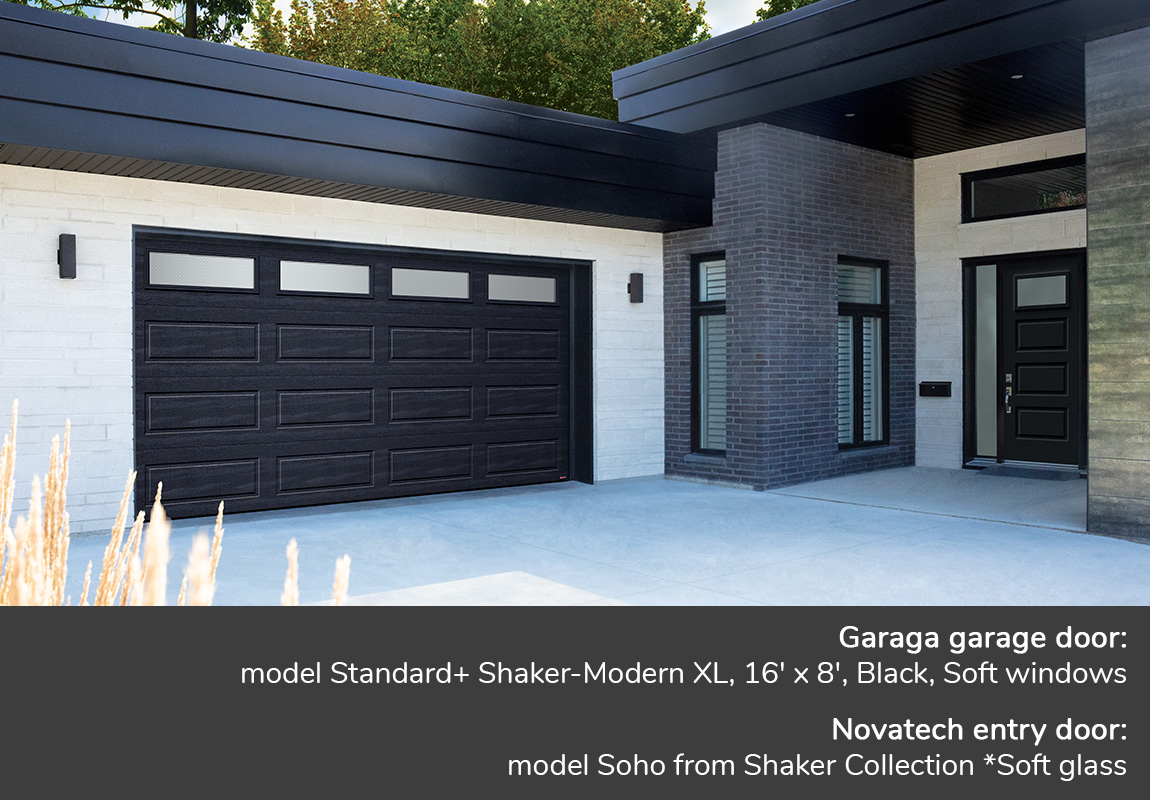 GARAGA garage doors | Standard+ Shaker-Modern XL, 16' x 8' | Novatech Entry door