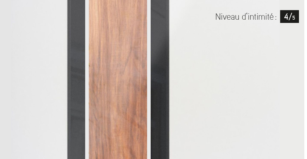 Vue rapprochée du verre Zen – Noyer Sablé, niveau d’intimité 4/5, offert pour les portes de garage Garaga et les portes d’entrée Novatech, fabriquées au Canada