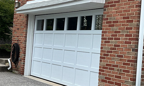 Cambridge CM garage door, 13' 10'' x 6' 9'', Ice White, Panoramic windows with Clear glass