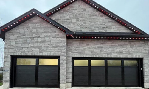 Princeton P-11 garage doors, 16' x 8' and 10' x 8', Black, Panoramic windows