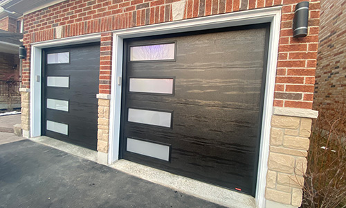 Standard+ Flush garage door, 8' x 8', Black, Sandblasted windows