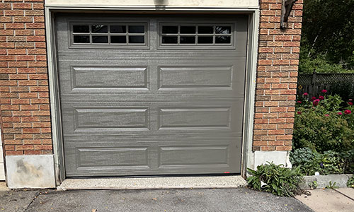 Standard+ Classic XL garage door, Dark Sand, 8' x 7', windows with Stockton Inserts