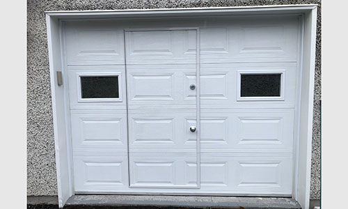Classic CC garage door, 9' x 7', Ice White, Clear windows