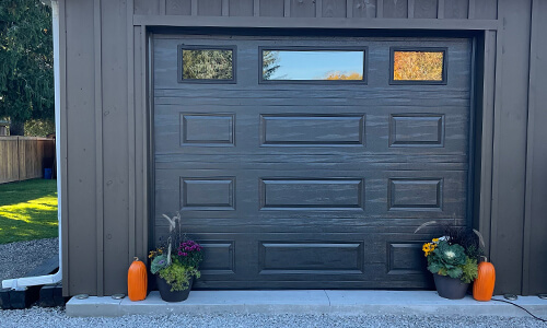 Acadia 138 Classic MIX garage door, 10' x 8', Moka Brown, Clear windows
