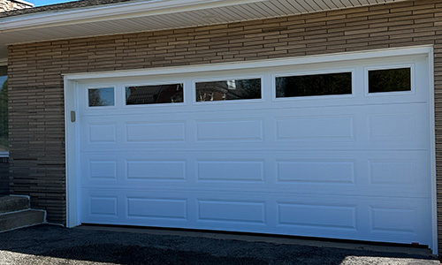 Acadia 138 Classic MIX garage door, 16' x 7', Ice White, Clear windows