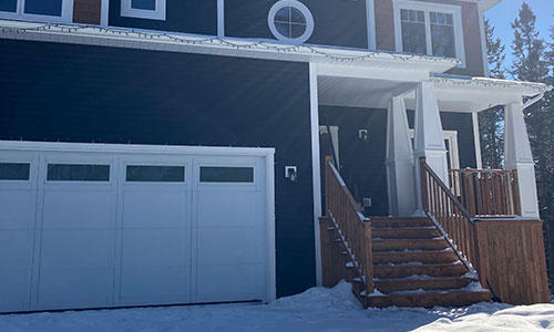 Eastman E-11 garage door, 16' x 24', Ice White, Clear windows