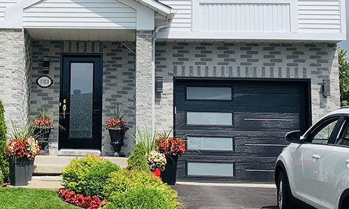 Standard+ Vog garage door, 9' x 7', Black, window layout: Left-side Harmony