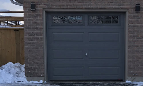 Acadia 138 Classic XL garage door, Charcoal, Stockton Inserts windows