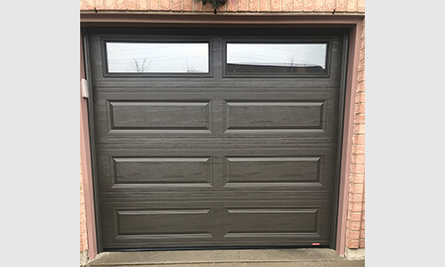 Acadia 138 Classic XL garage door, 8' x 7', Moka Brown, Clear windows