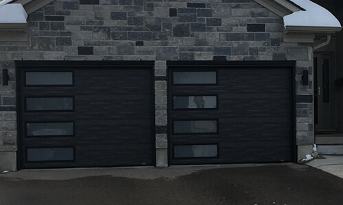 Garage doors Standard+ Flush, 9' x 7', Iron Ore, window layout: Right-side Harmony